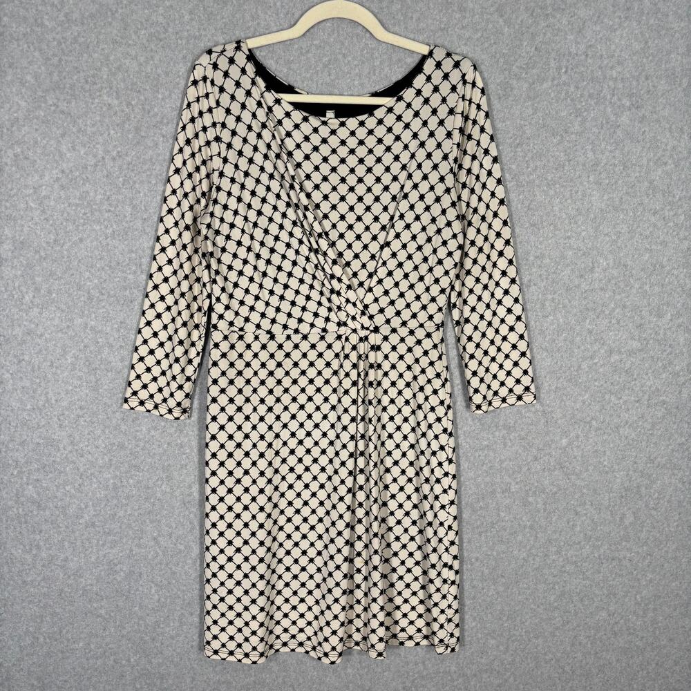 Gilli Dress Large Cream Black Knee Twist Knot‎ Jersey Stretch Career Church